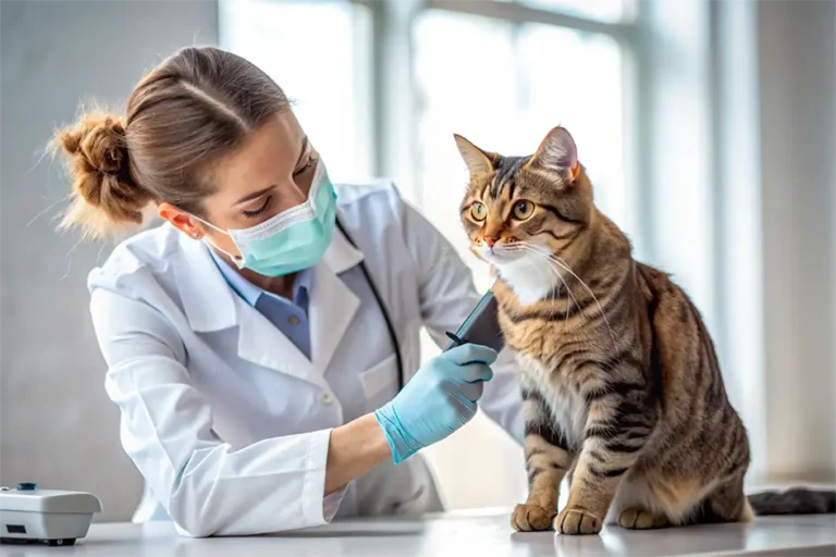 A vet Scanning for a Microchip on a Cat